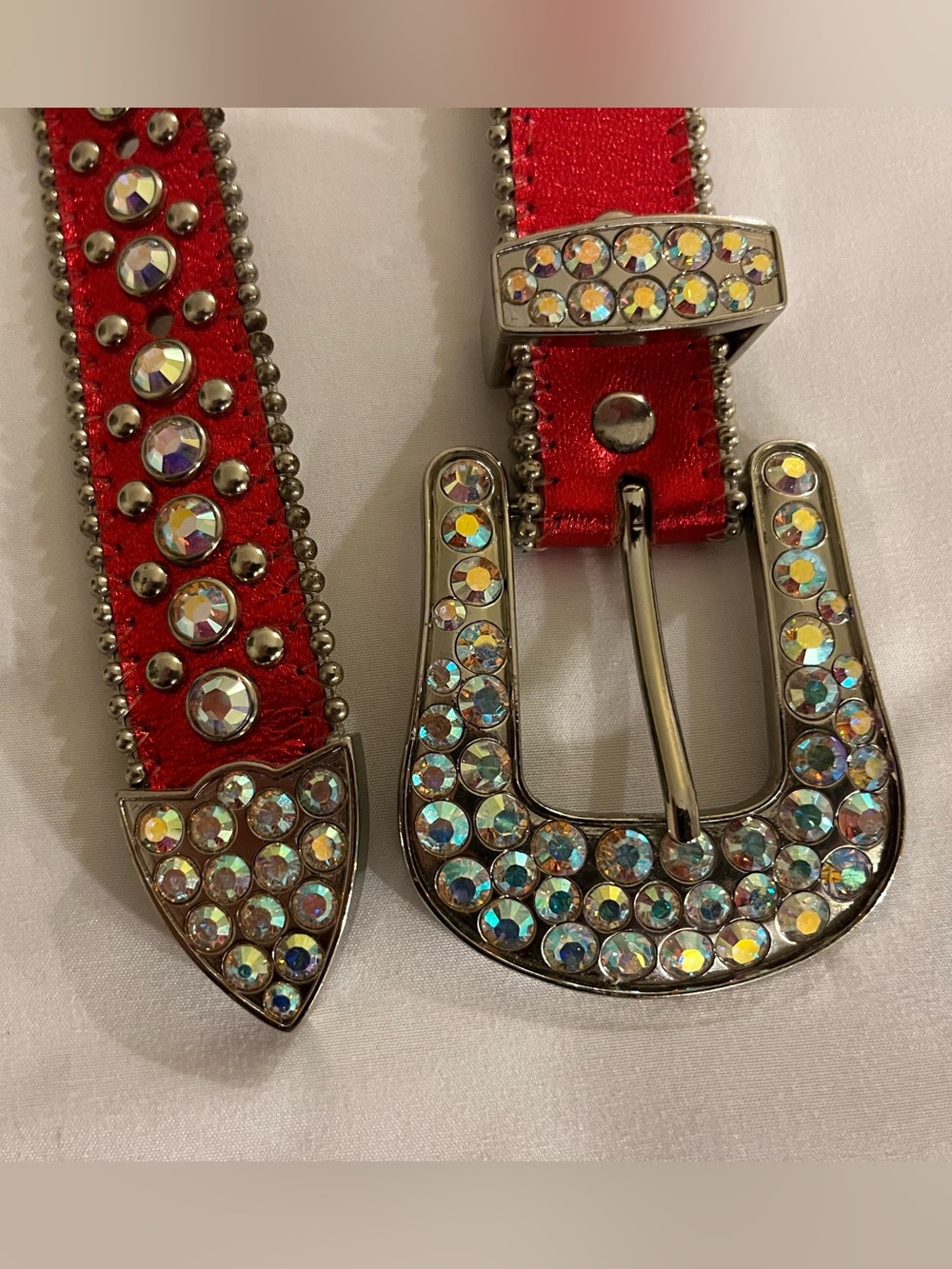 B.B. Simon Red Crystal Western Buckle Belt